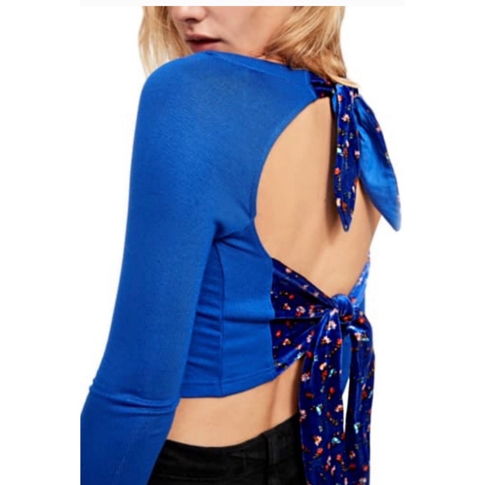 Free People Looking Forward Blue Crop Top Size L
